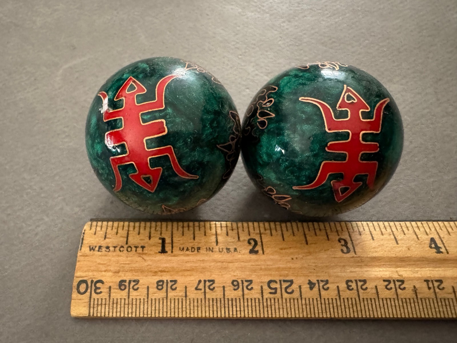 GREEN & BLUE SWIRL ENAMEL ASIAN MUSICAL CHIME MEDITATION BEN WA BALLS
