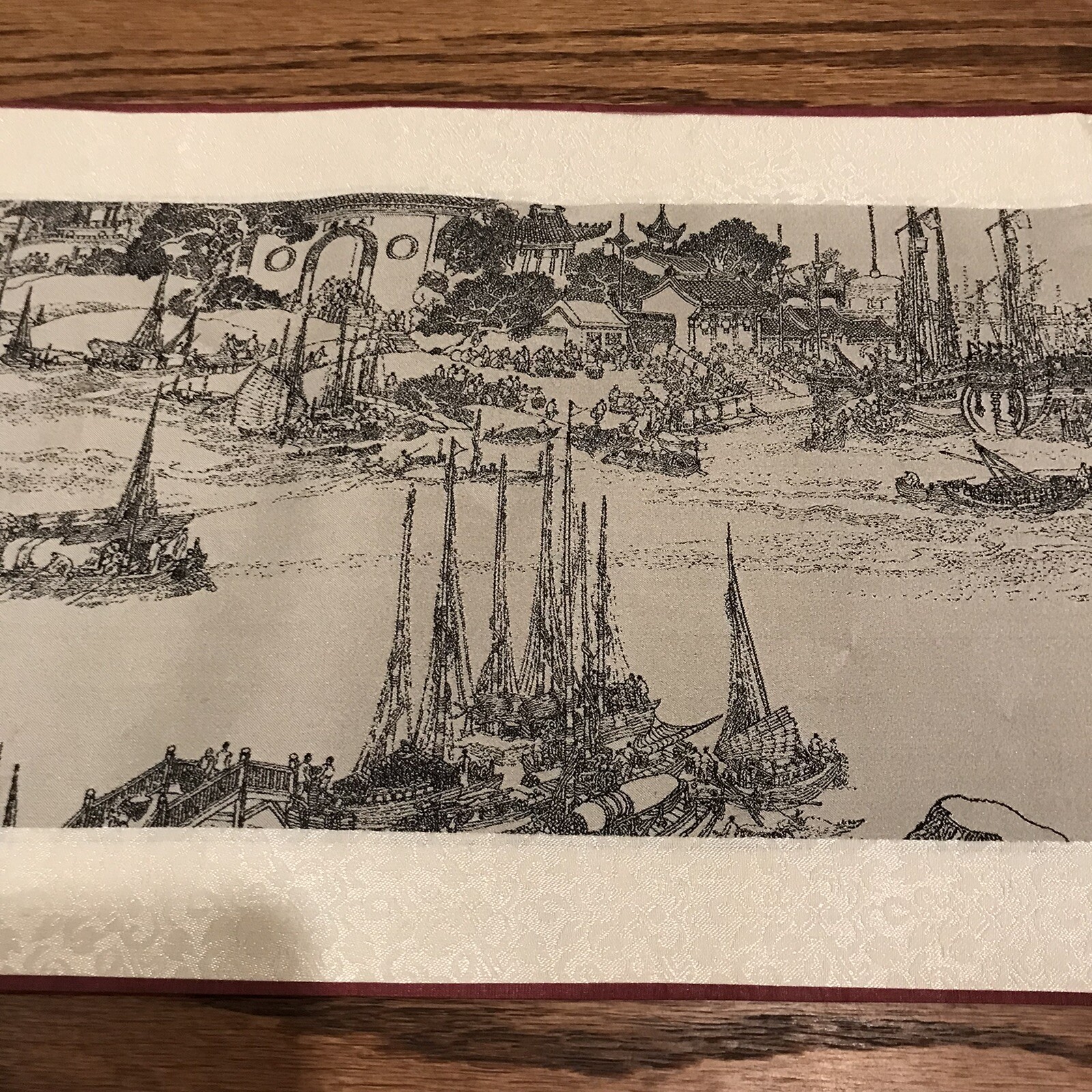 Vintage Chinese Silk Tapestry Table Runner 86″x9″ Ancient Jincheng