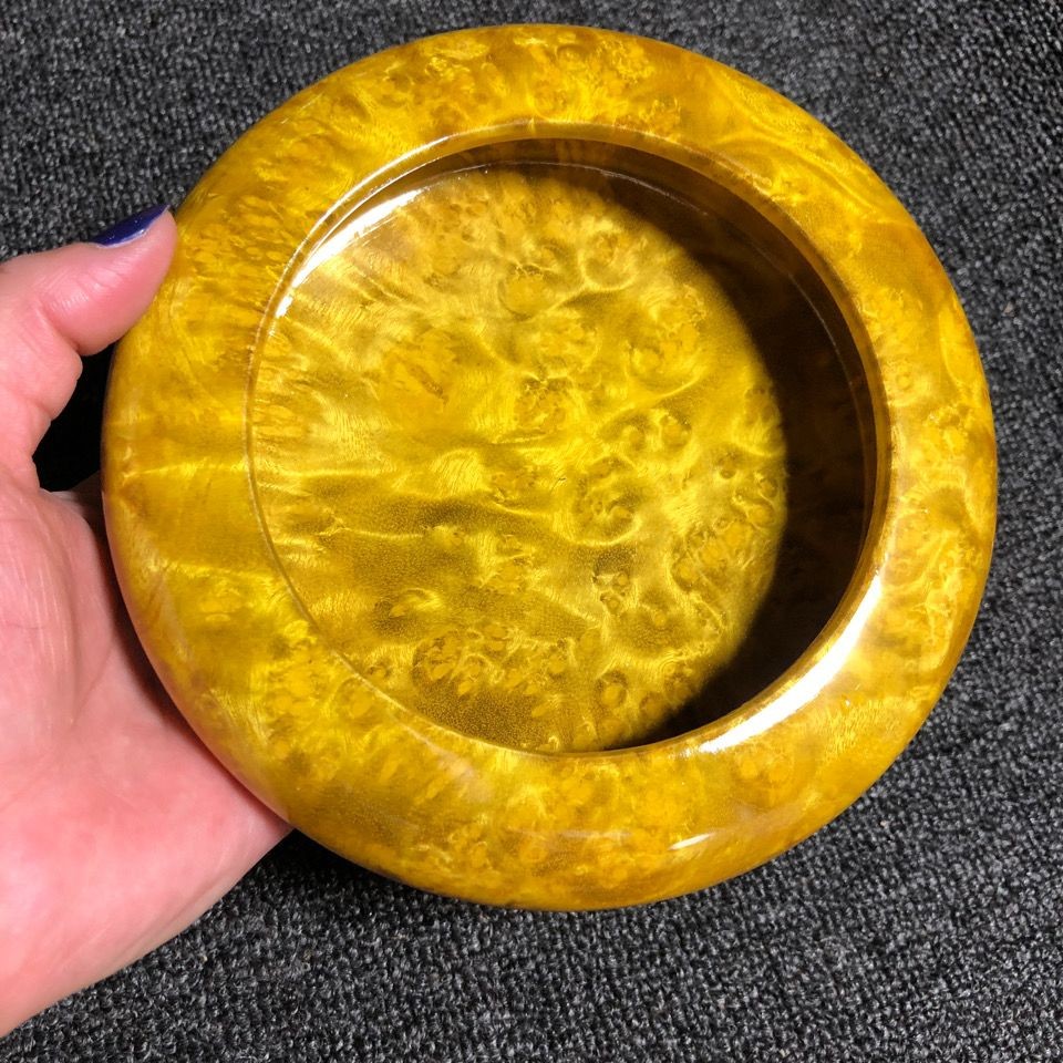Burma Golden Camphor Ashtray 4.33in Solid Wood Large Home Decor