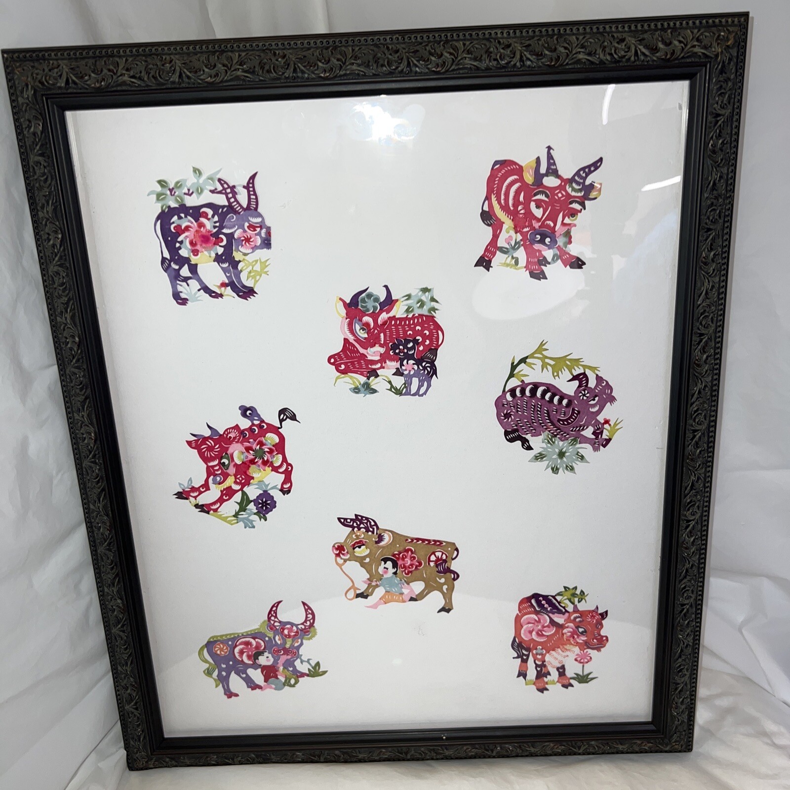 Chinese Paper Cutouts Boy and Cows