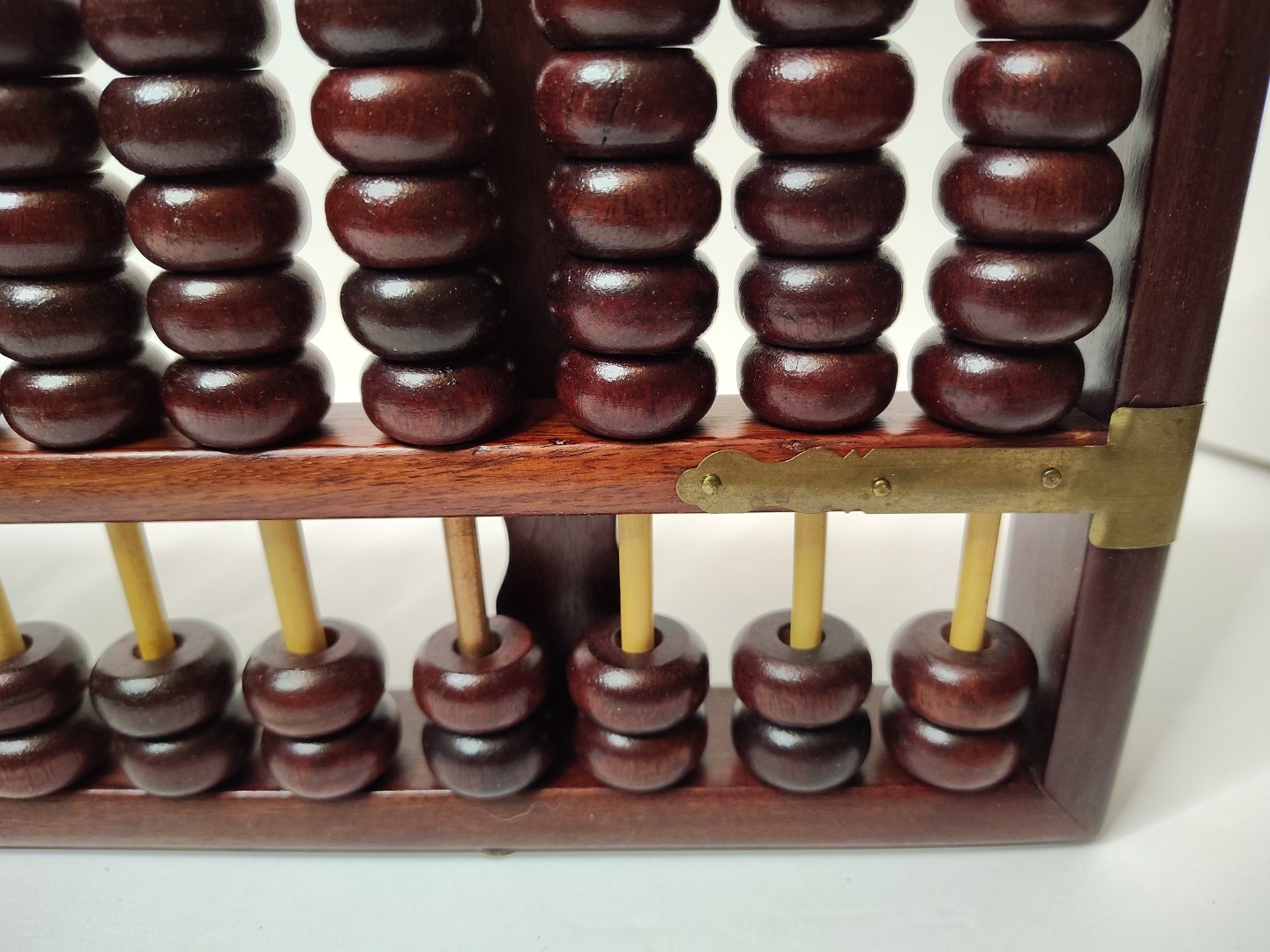 *Vintage* Chinese Abacus Wood & Brass Lotus Flower Brand 15 Row 105 Beads 14″X7″