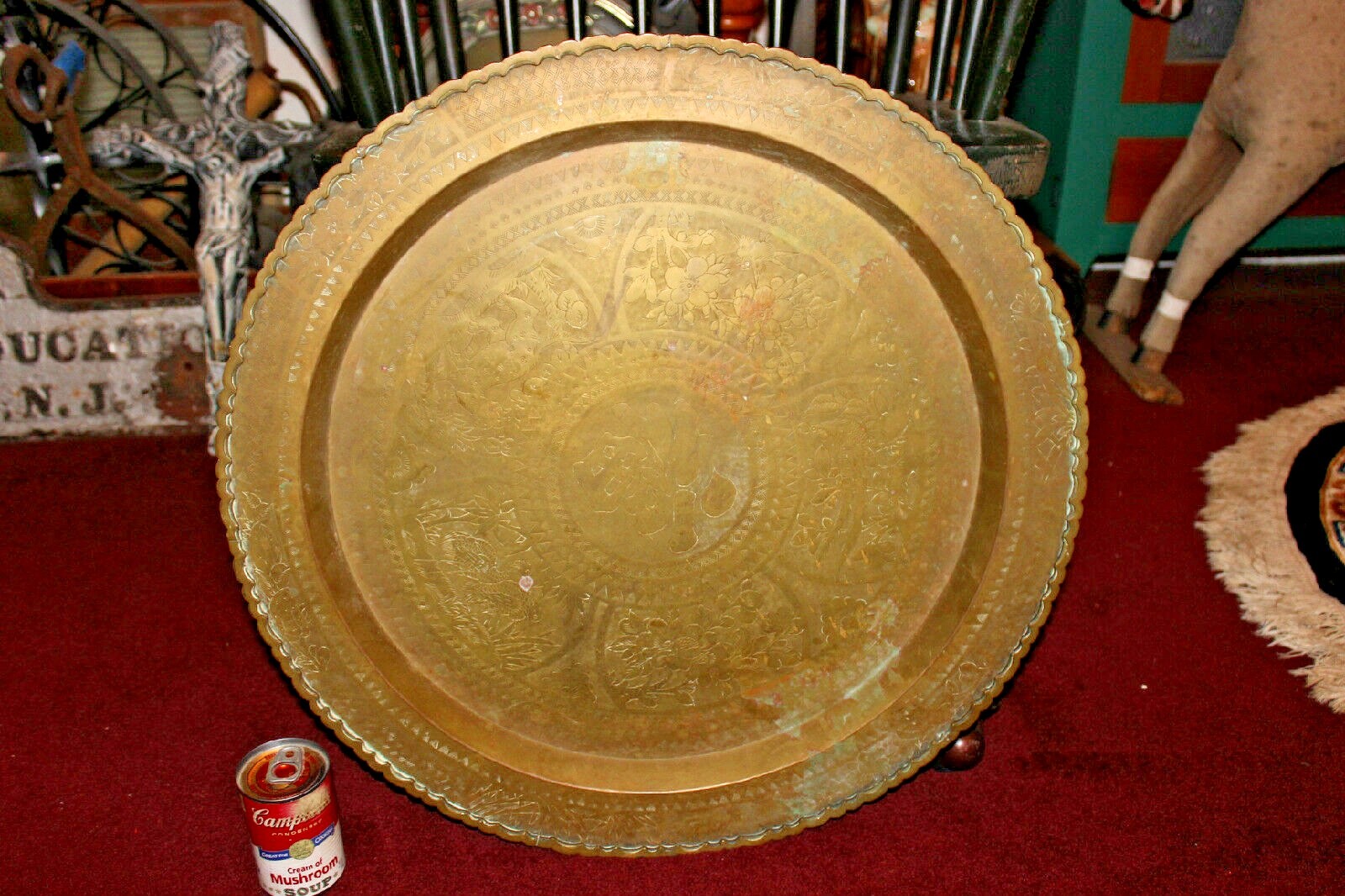 Vintage Hong Kong Asian Brass Copper Serving Tray Wall Plaque Very Large