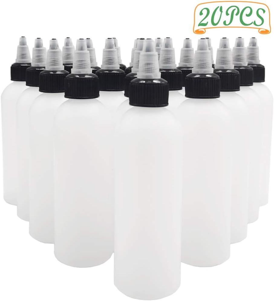 20-Pack 4oz/120ml Plastic Boston Squeeze Bottles with Twist Top Cap, White LDPE