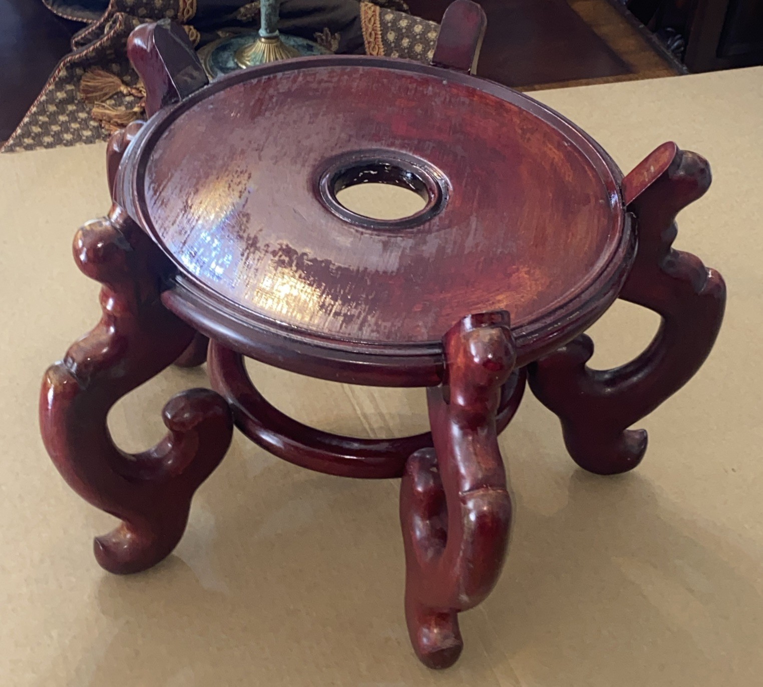 Antique Chinese Carved Rosewood Display Stand Base Vase Heavy And Well Crafted