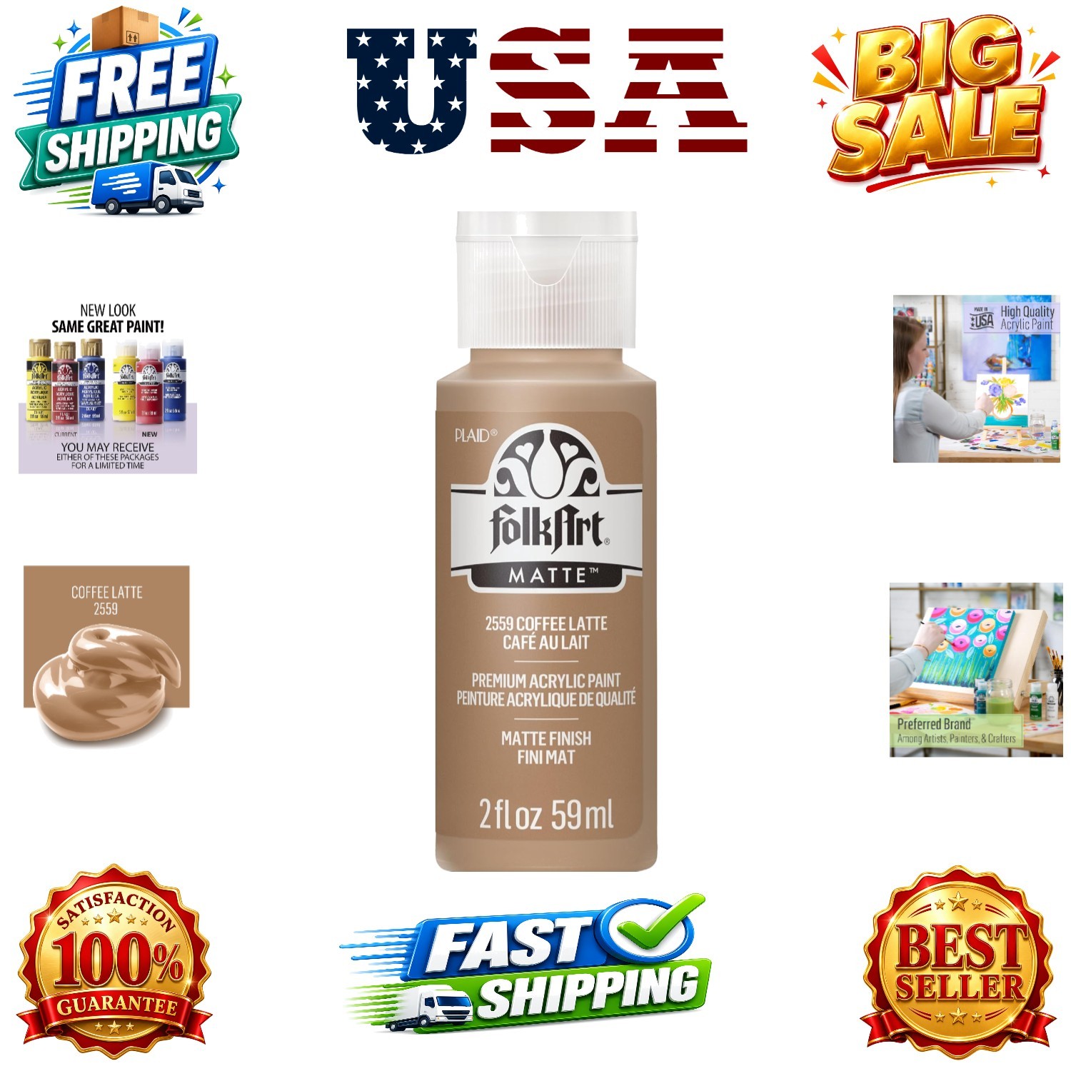 Acrylic Paint in Assorted Colors 2 oz, , Coffee Latte