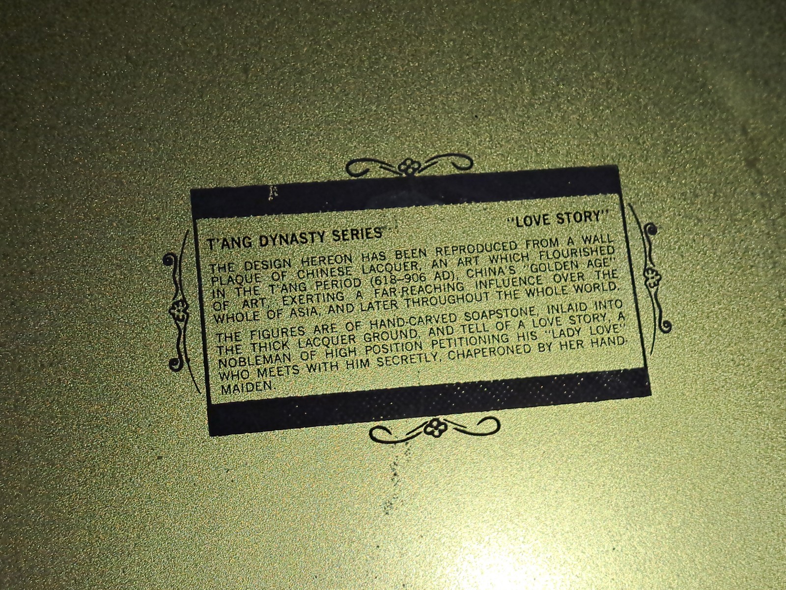 Vintage Asian Metal Tray Plaque Love Story Thang Dynasty Series 13.5″