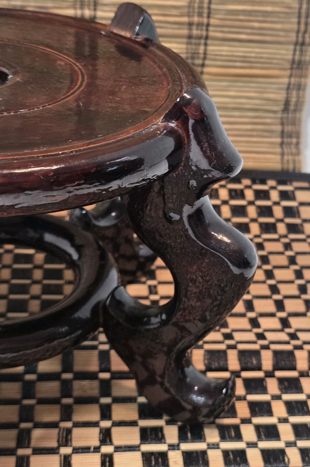 Asian Style Dark Wood Vase Collectible Pedestal Riser Stand 5 Feet 5.25″ H READ