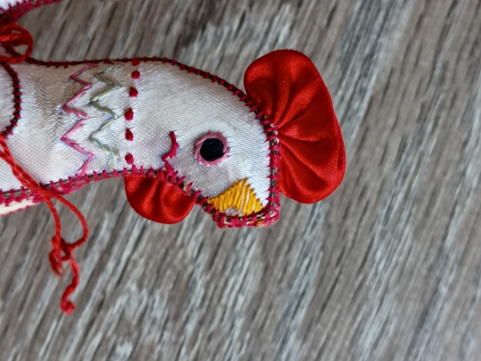 Silk Stuffed Rooster Ornament 3.25″ Figurine Handmade Chinese Embroiderd VTG