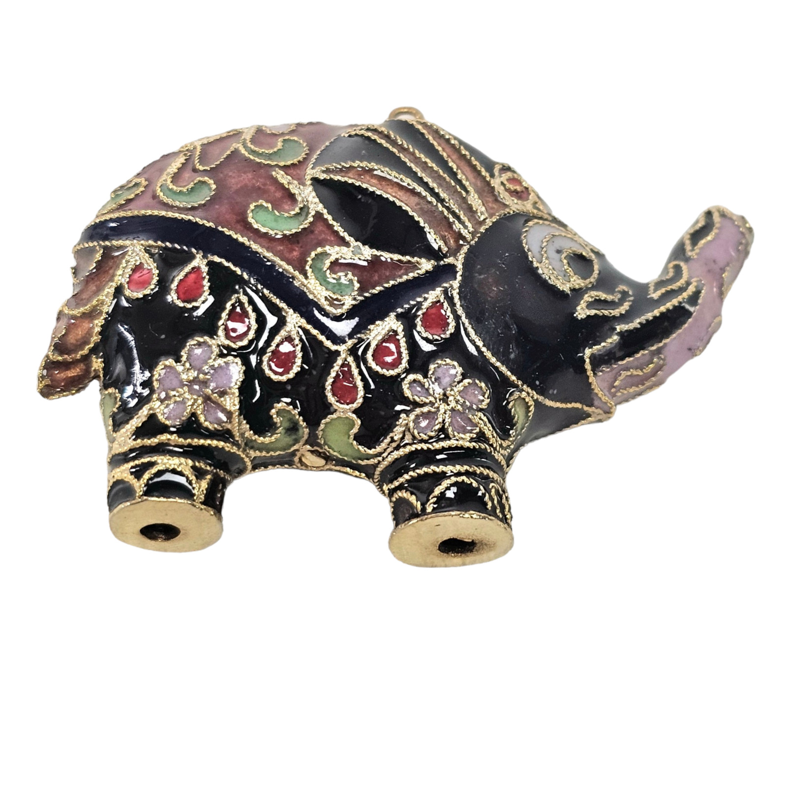 Vintage Cloisonné Elephant Necklace Pendant Enameled Black 2″L China