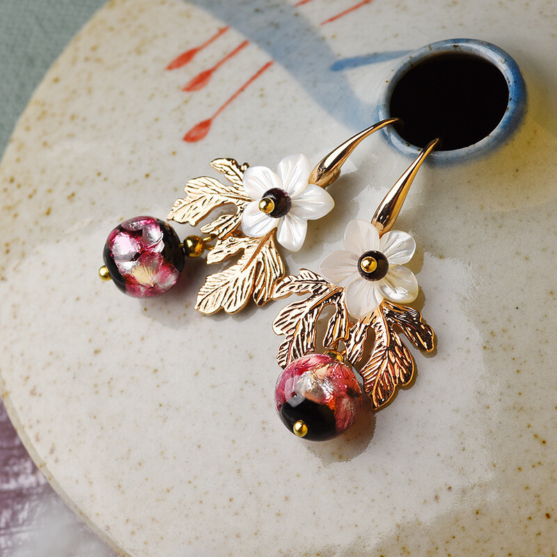 Chinese Coloured Glaze/Conch Flower/Alloy Tibetan Style Vogue Earbob Earrings