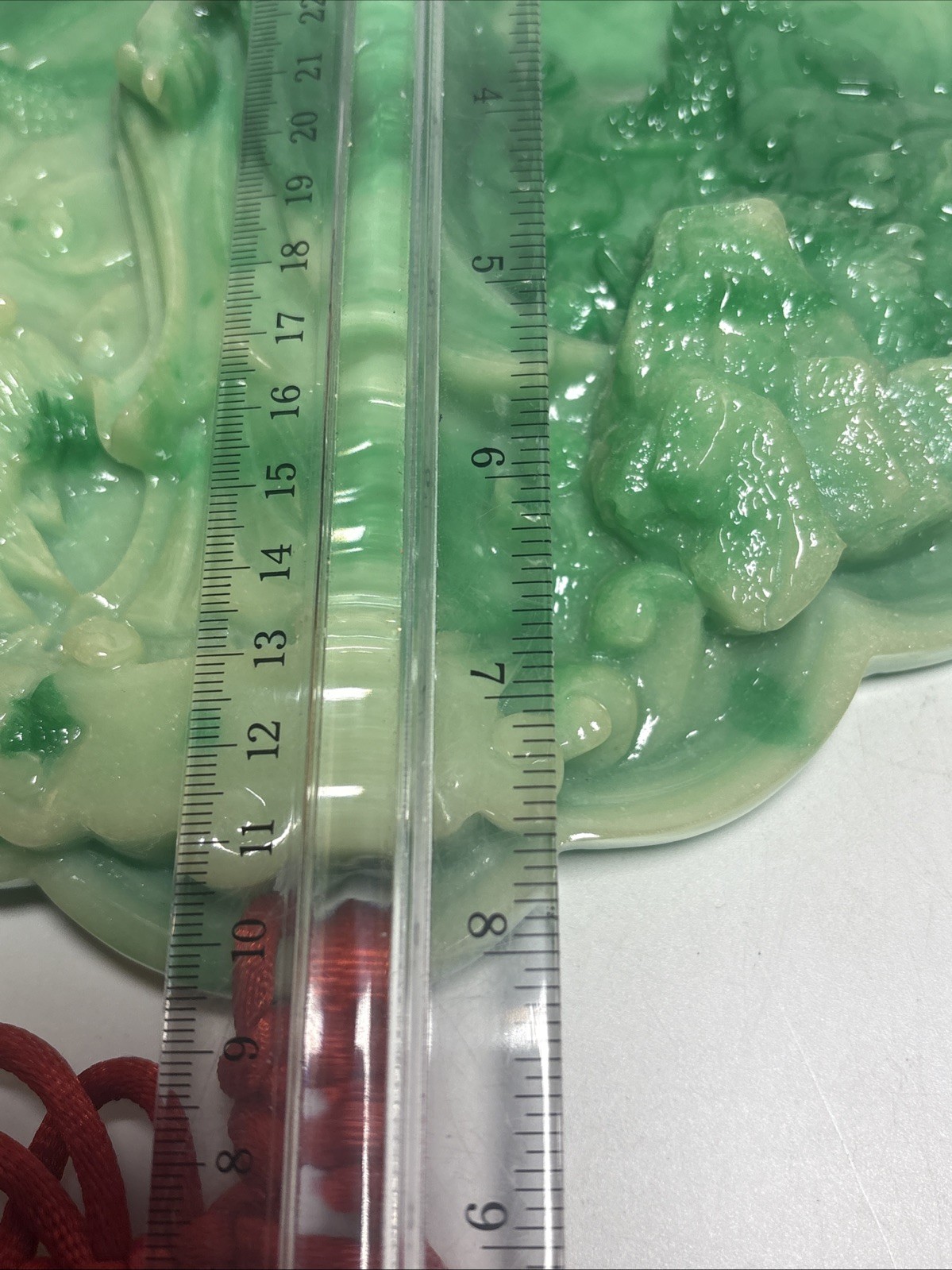 Faux Jade Goddess God Dragon Wall Hanging Green Resin Red Tassel Decor