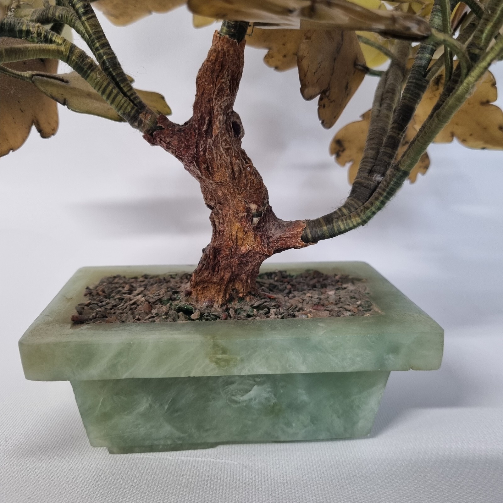 VINTAGE MCM CARVED JADE AGATE BONSAI FLOWER ASIAN ART TREE 11″ TALL
