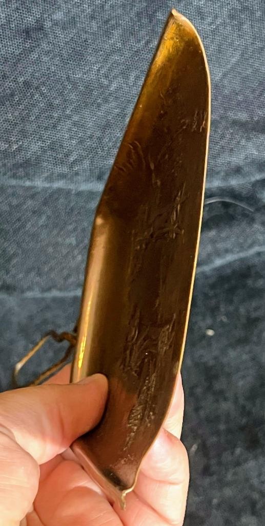 Vintage Decorative Art Metal Copper Embossed Asian Mid Century Modern Crumb Tray