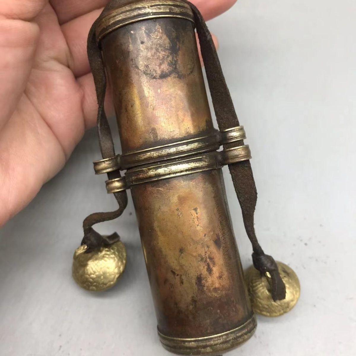Handmade Tibetan Copper Box Vintage Cylindrical Storage Container Retro Decor