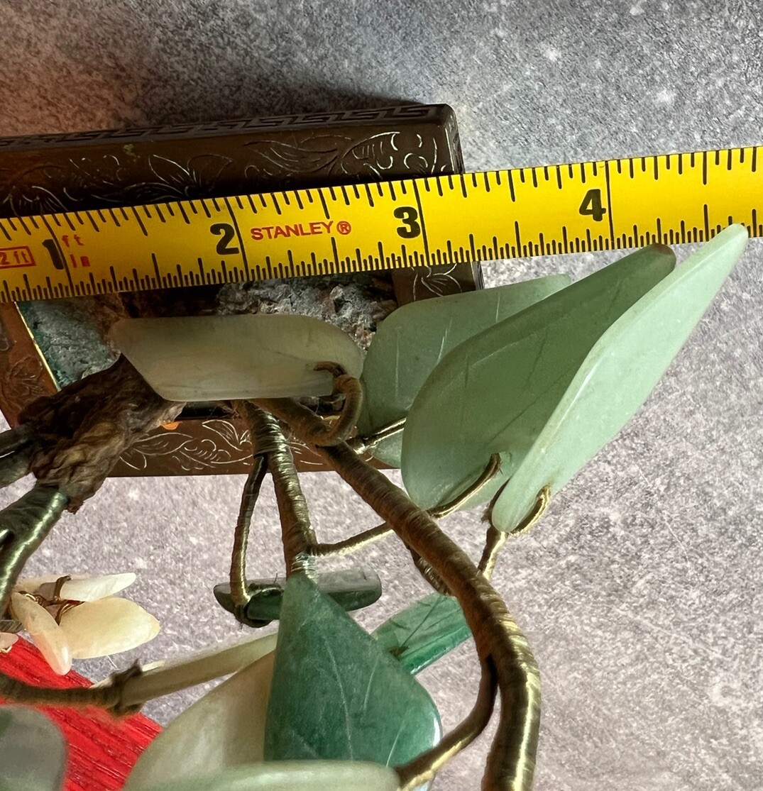Vintage Chinese Jade Amethyst Carnelian Quartz Flowers Tree Brass Pot Marked