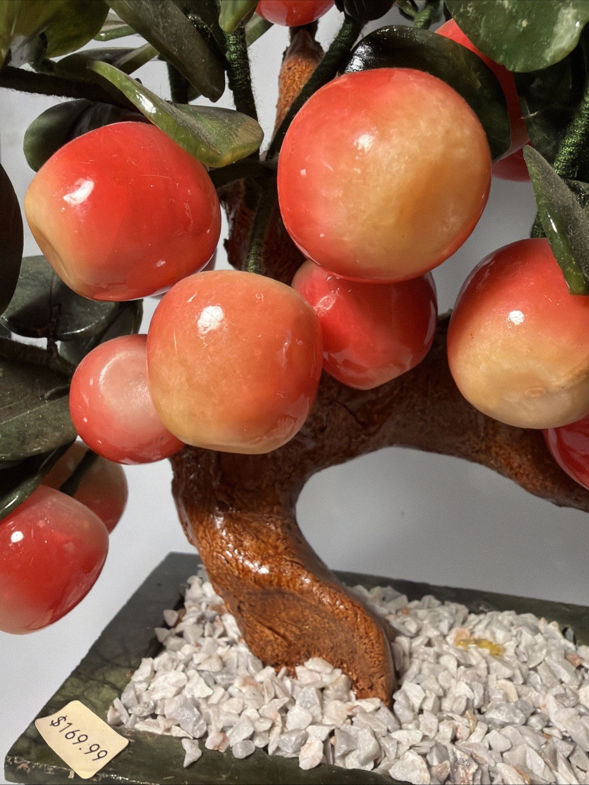 Vintage Chinese Jade Peach Bonsai Tree Sculpture Large ~14inch Heavy ~6lb