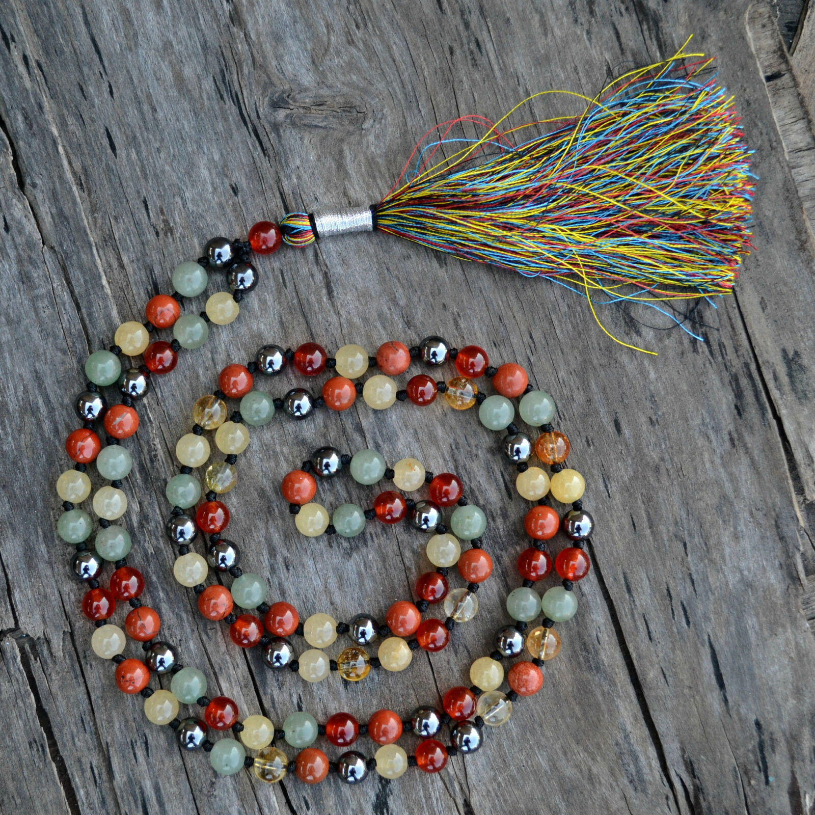 Creative Mala 8MM, Multi-stone Chakra Necklace, 108 Mala Beads, Knotted Mala,