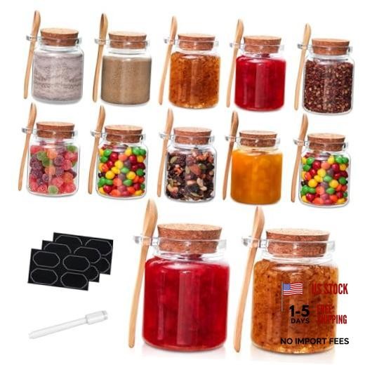 10oz Small Glass Storage Jars with Cork Lids and Spoons Yogurt Containers for