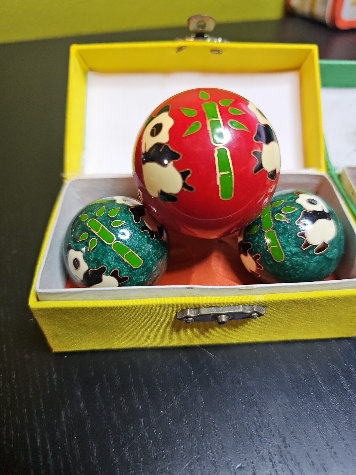 2 Vtg Authentic Chinese Meditation Stress Baoding Balls Cloisonne Pandas Chime