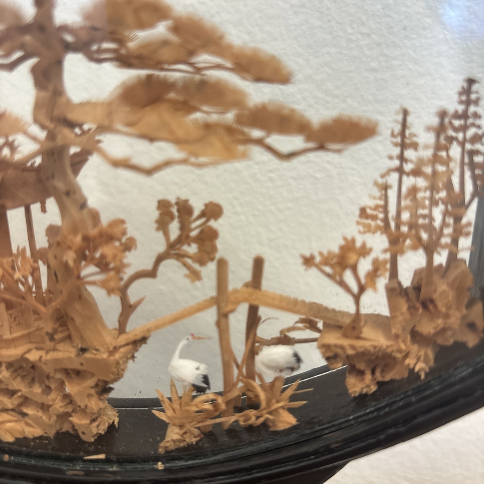 Vintage Chinese CORK Diorama Carving Sculpture Traditional Folk Art Pedestal 7”
