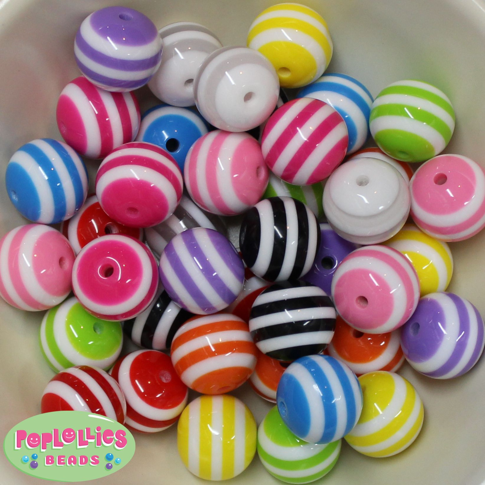 Mixed Color Striped 20mm Chunky Resin Bubblegum Beads Lot 20 pc.