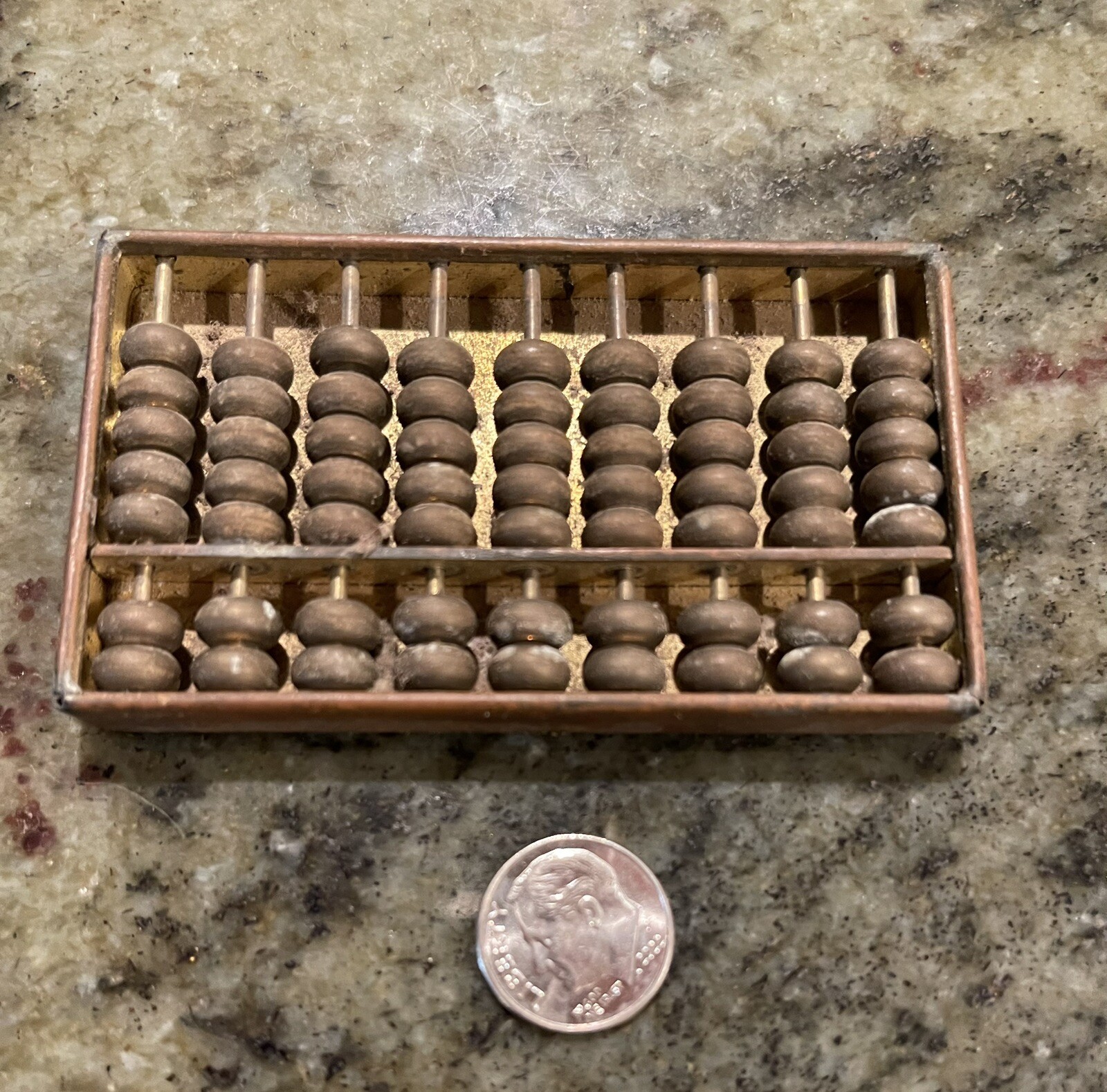 Vintage Antique Brass Abacus Mini Pocket Sized Chinese Calculator Hong Kong Made