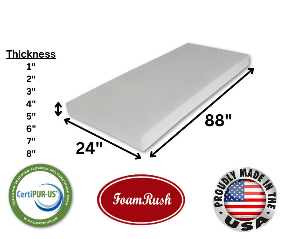 FoamRush 24″ x 88″ High Density Upholstery Foam Seat Cushion Medium Firm USA