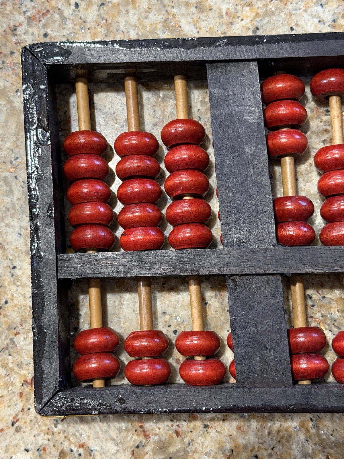 Rare Vintage Chinese Abacus Wood & Brass 13 Rows 91 Red Beads Lotus-Flower Brand
