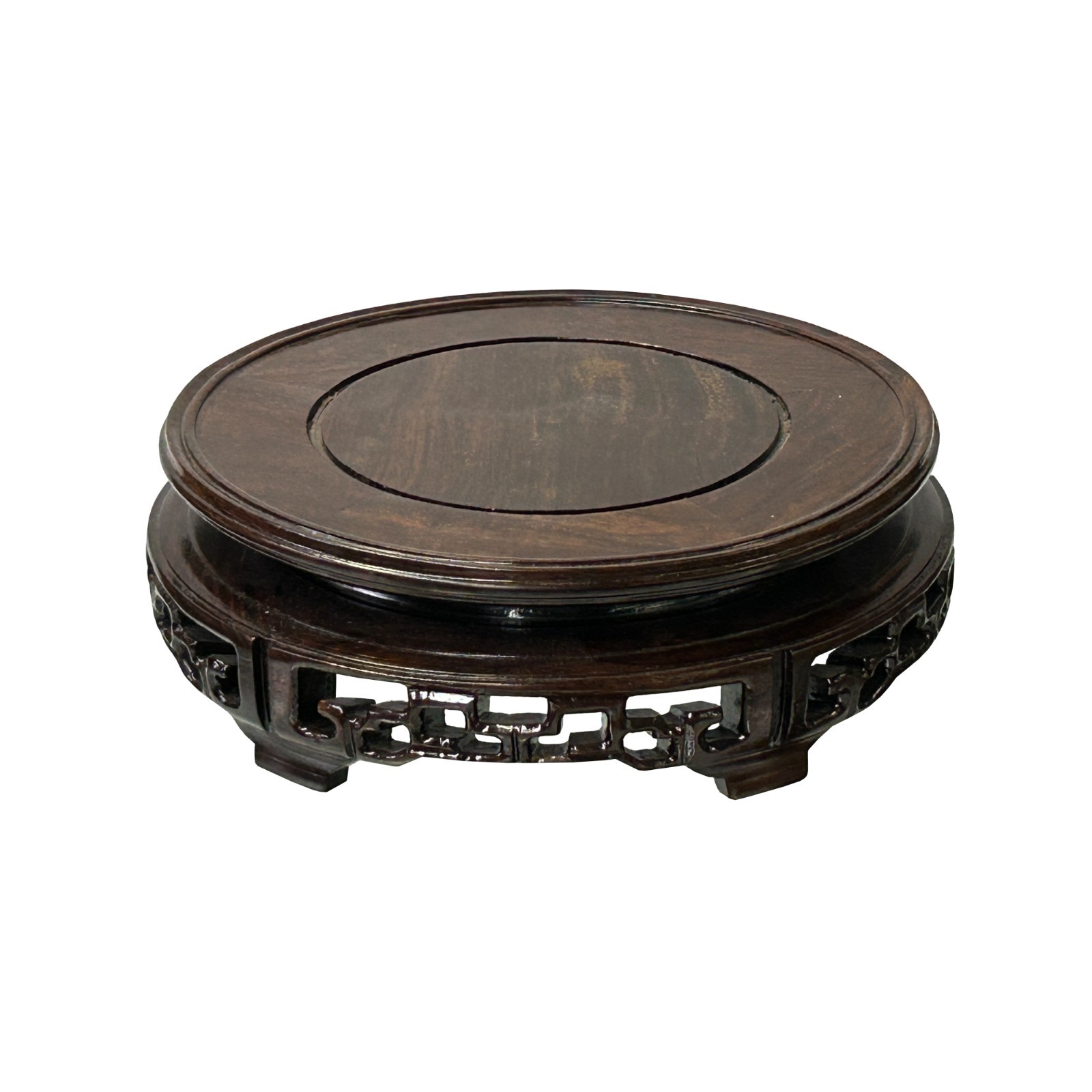 6.5″ Oriental Brown Open Motif Wood Round Table Top Display Stand Riser st1044
