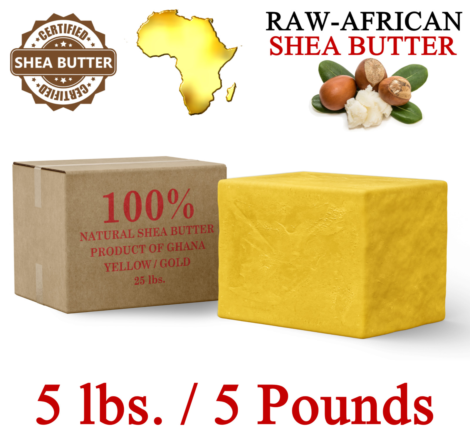 Raw African Shea Butter 5 lbs. Bulk YELLOW 100% Pure Natural Unrefined Organic