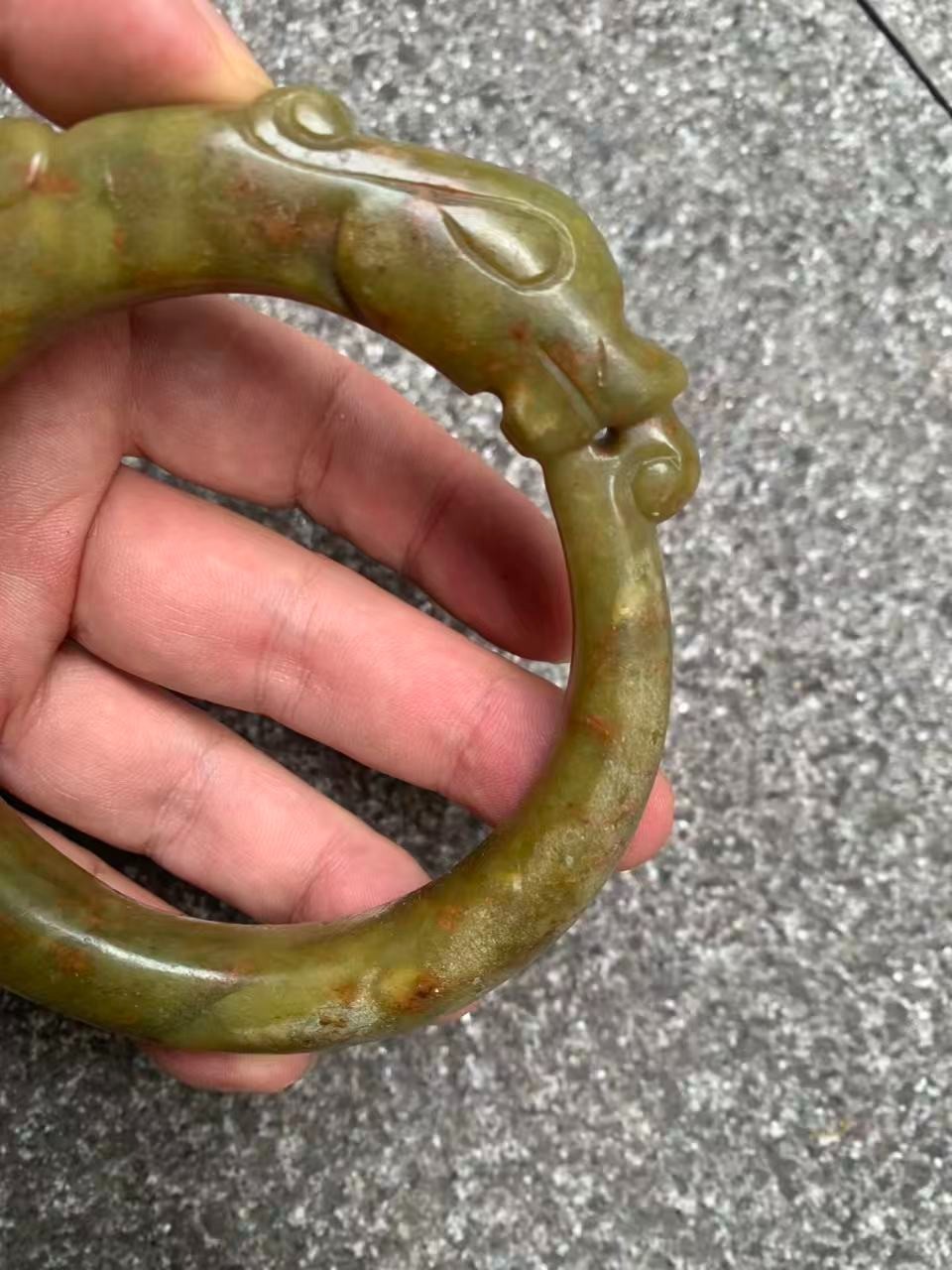 Large Rare Chinese Old Jade Hand Carved *Dragon* Bangle Bracelet !!!