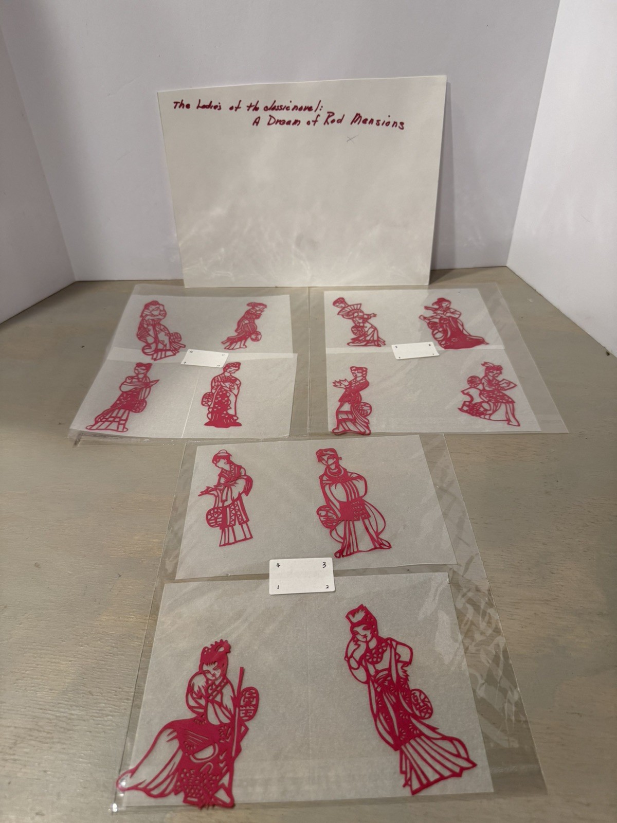 12 Chinese Red Paper Cuttings Handmade Folk Art Papercut (3) sheets
