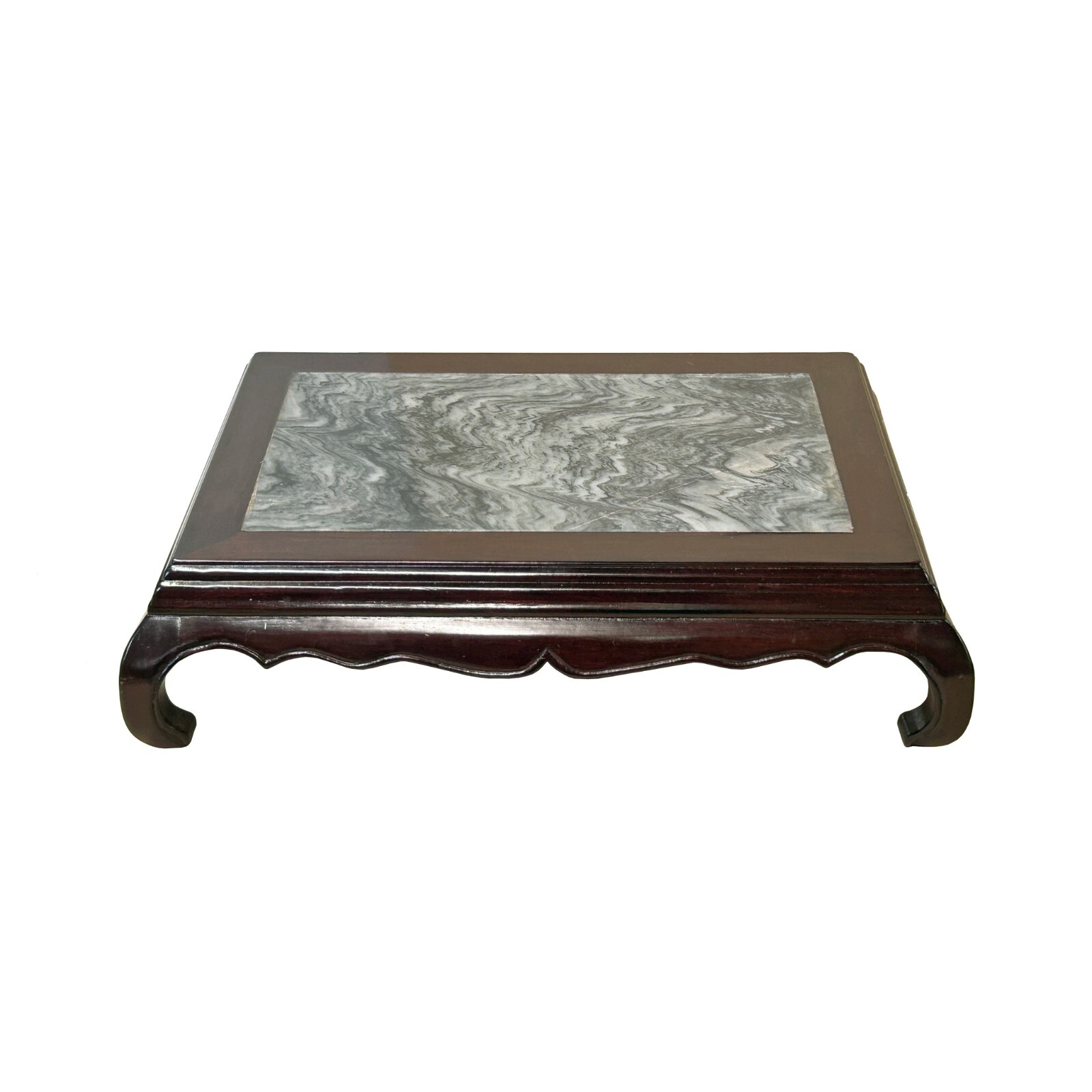14.5″ Chinese Brown Wood Rectangular Stone Top Vase Stand Display Riser ws3888