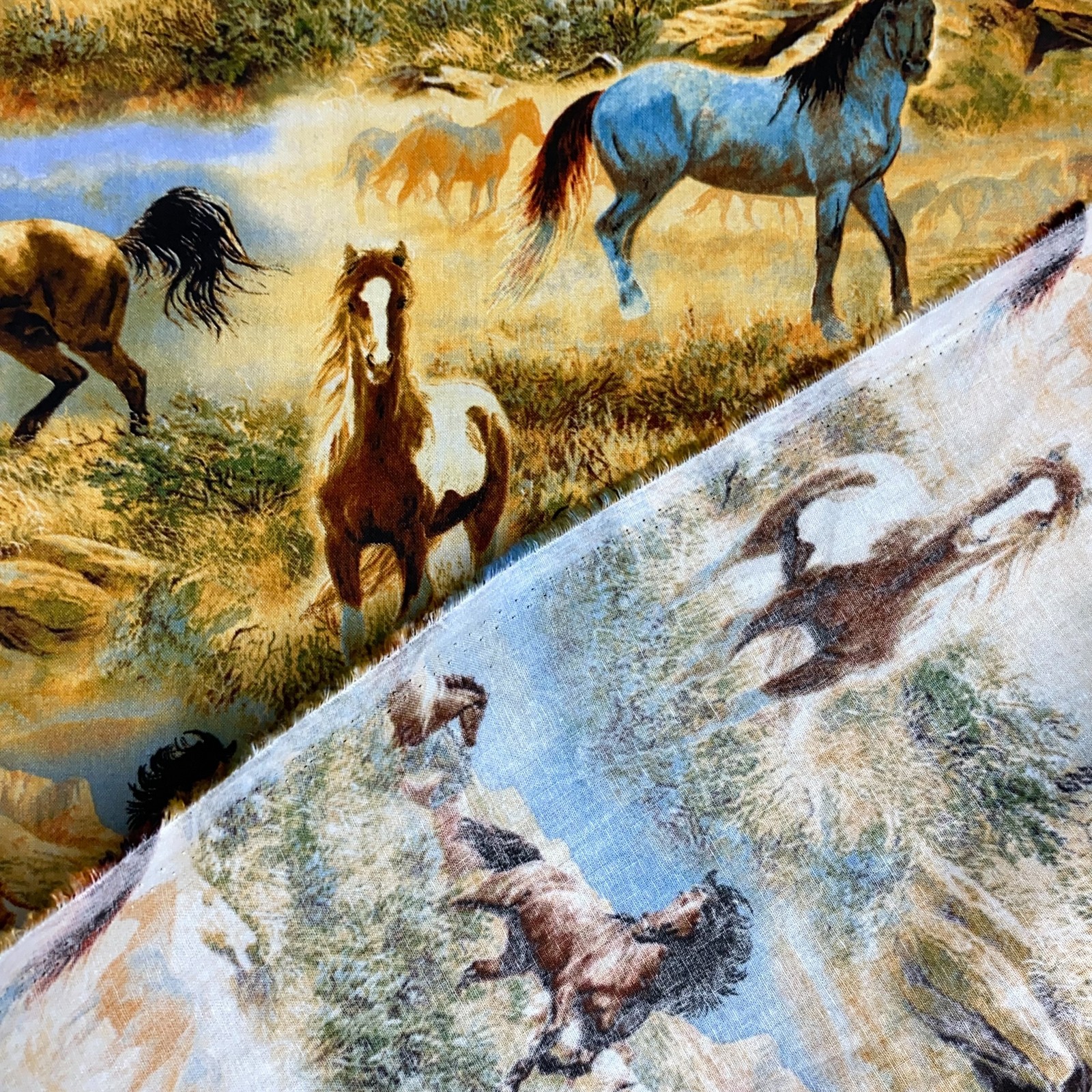 Wild Wings Horses Fabric 2 Yards Quilter Mustangs Western Print David Textiles