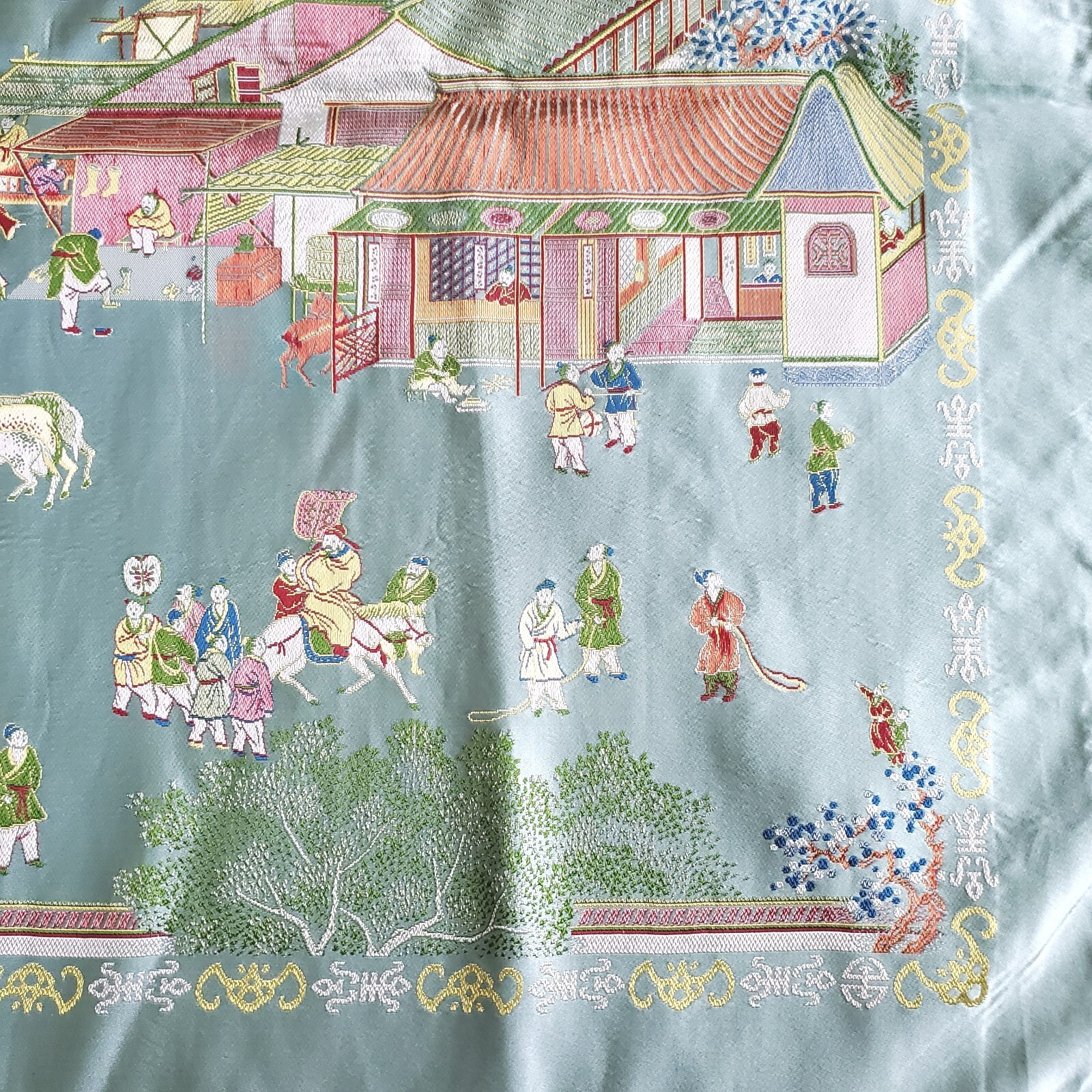Vintage Gorgeous “Brocaded Flowers” Chinese Silk Tapestry Tablecloth 80″x54″