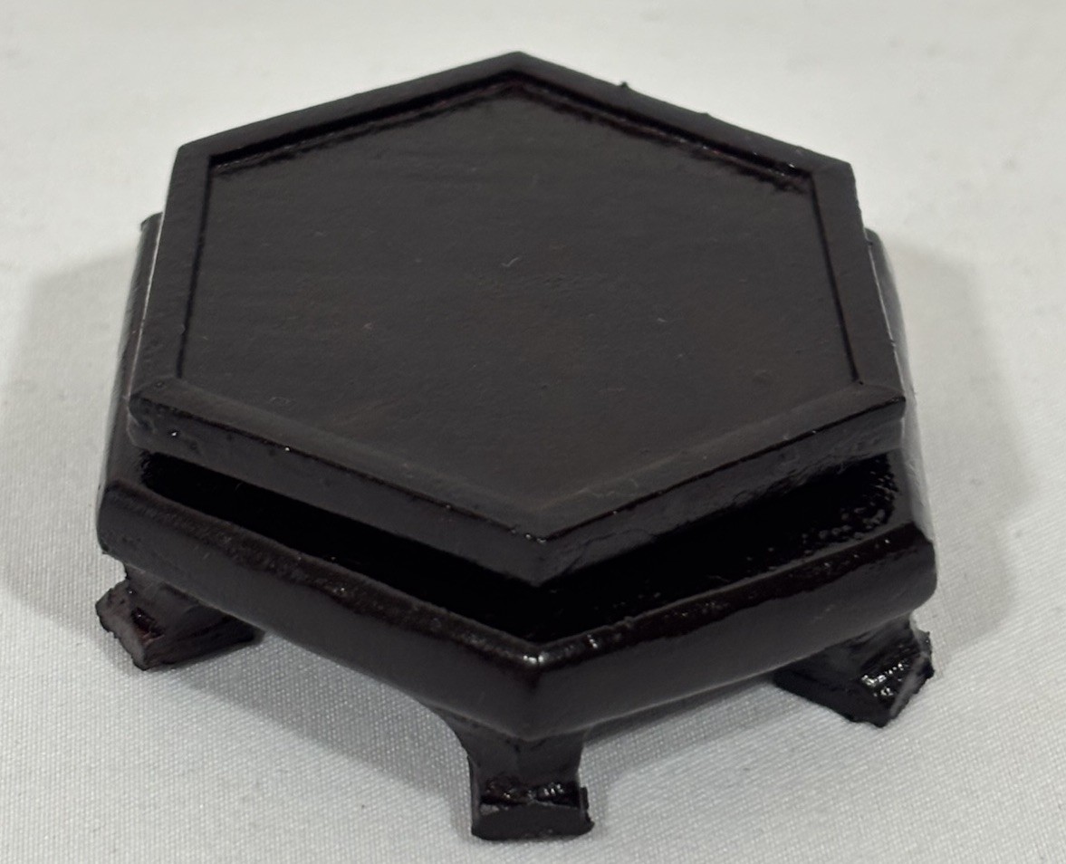 Vintage Chinese Hexagon Wood Display Stand Riser Base 1-5/8″x1-7/8″Fit