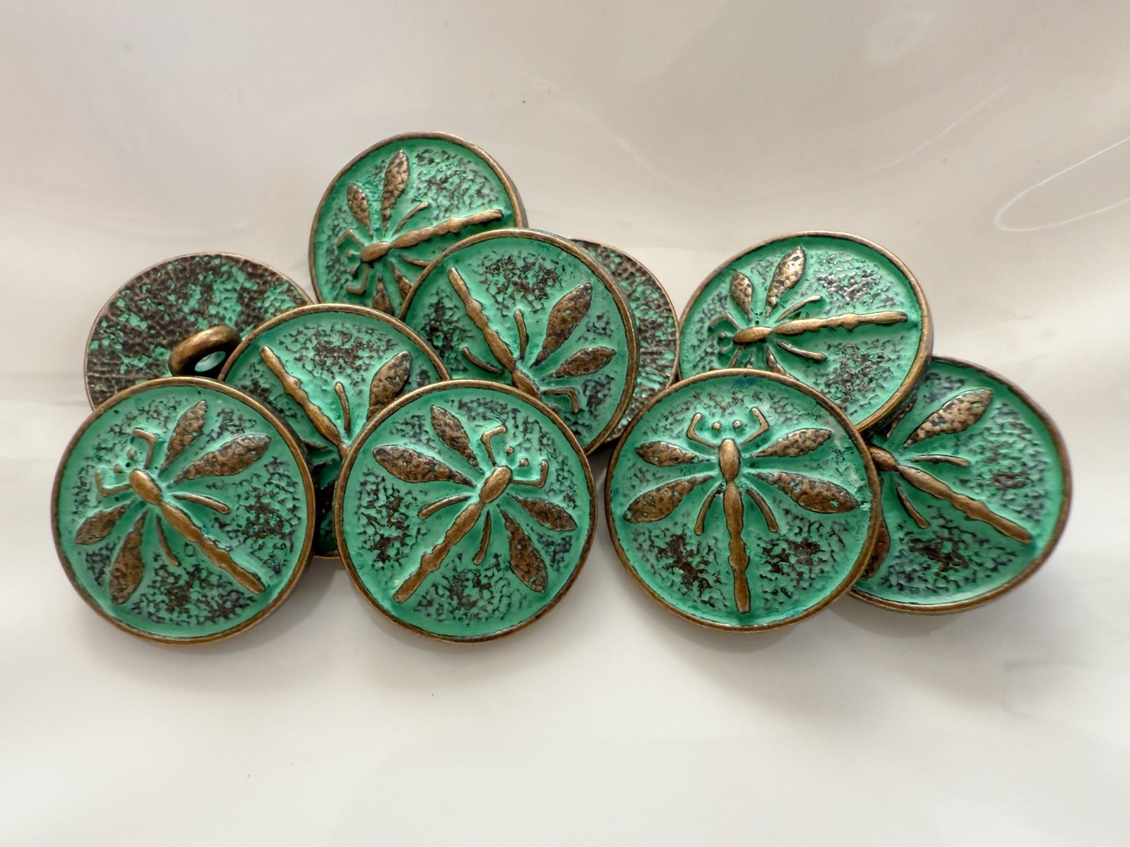 10PC Antiqued Copper Patina Dragonfly Metal Buttons Crafts Shank Button 17mm