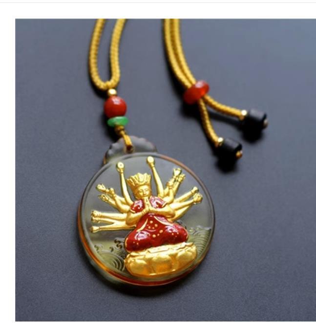 China Yellow Coloured Glaze Gild Colour Painting Maha Cundi Bodhisattva Pendant
