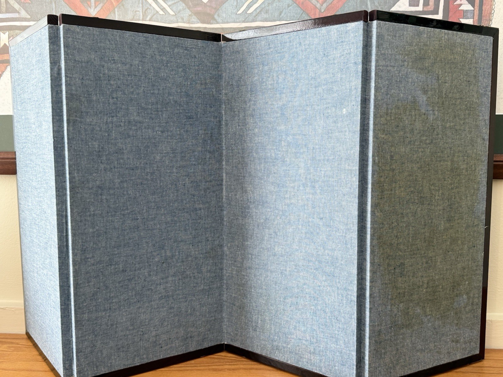 New 4-Panel Folding Screen, Hand-Painted Silk. Chinese Asian Floral Birds 32×17