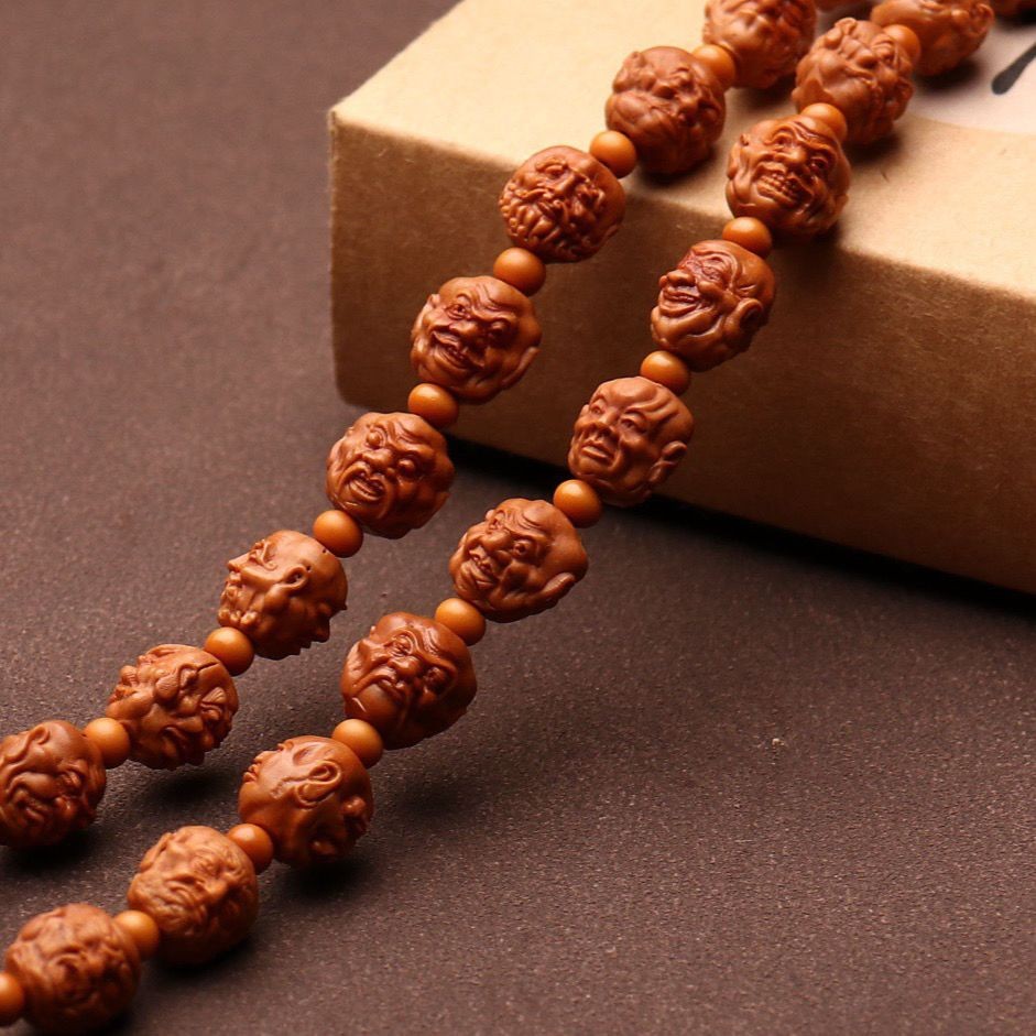 Natural Dragon Walnut 108 Arhat Bracelet 54pcs Double Carved 11-12mm Beads