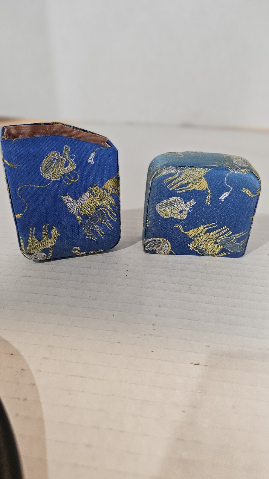 Vintage Asia Chinese Japan Blue Silk & Gold Hand Stitched Cigarette Case
