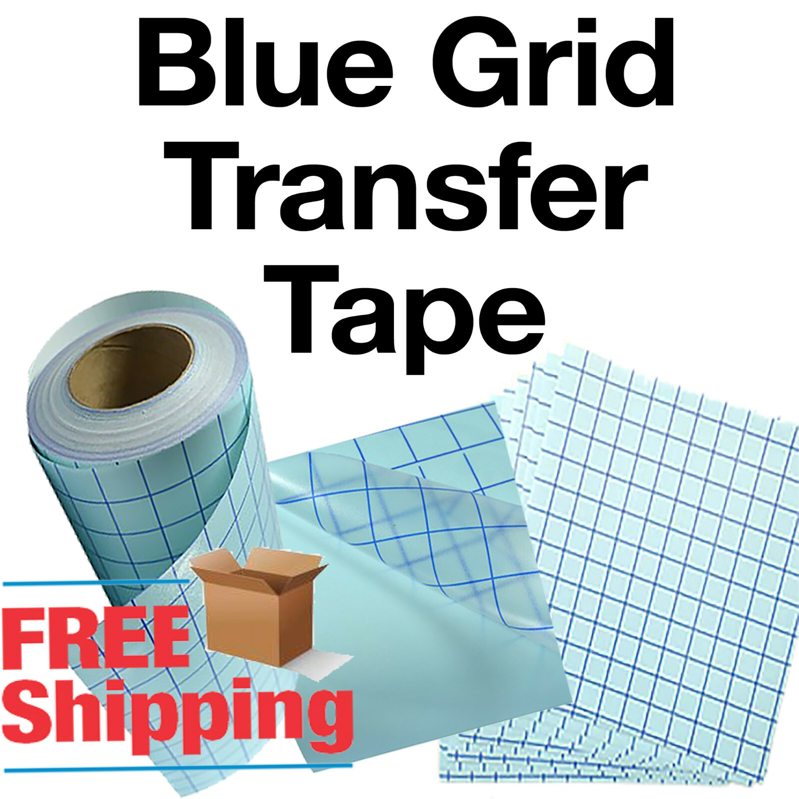 Blue Grid Clear Transfer Paper Tape Vinyl Crafts – 1 roll 12″x5′ – BEST SELLER