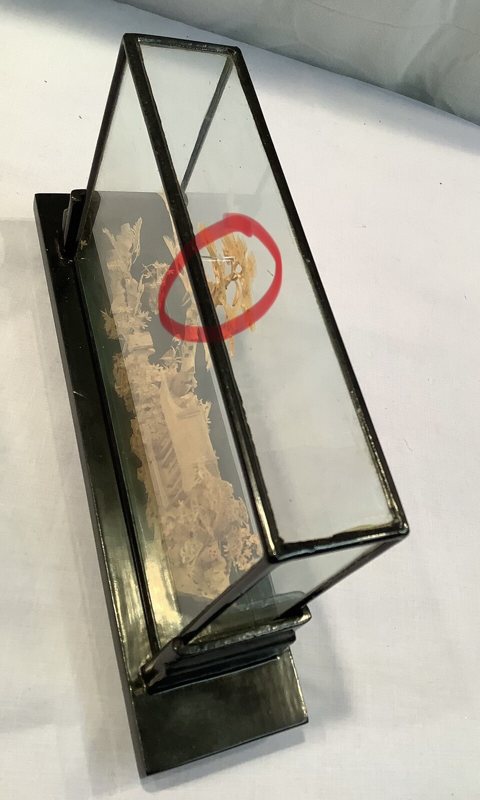 Fujian China 202 Vintage Hand Carved Cork Diorama Art Glass Wood Framed Picture