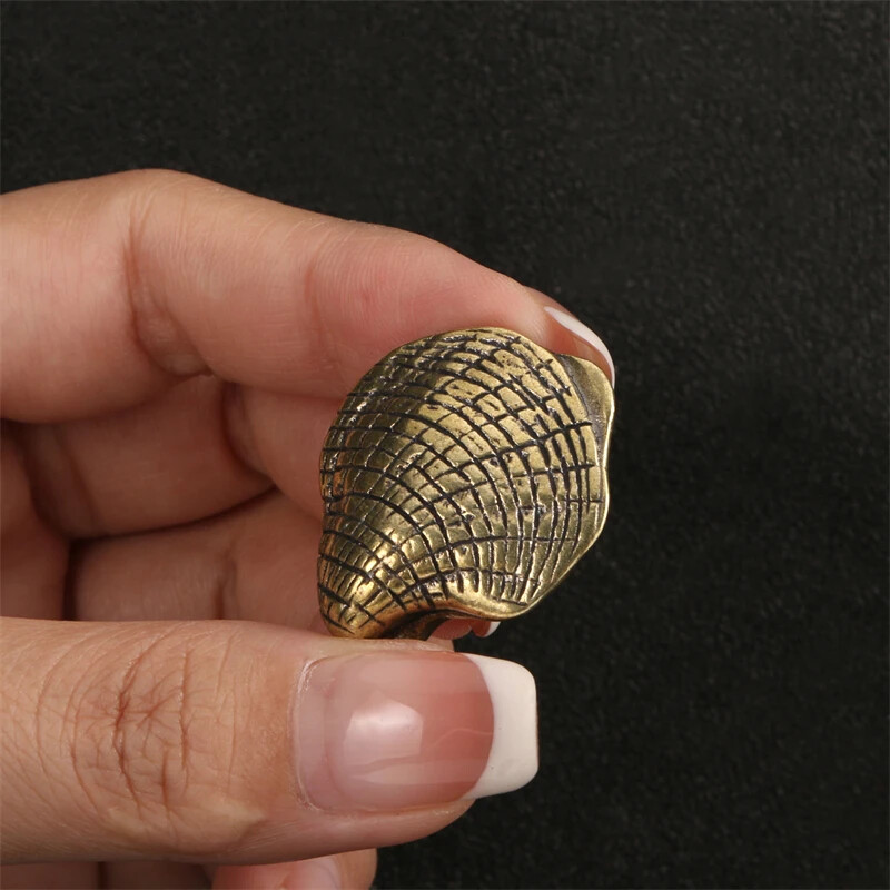 Antique Brass Solid Pocket Seashell Miniature Figurines Desk Ornament Copper