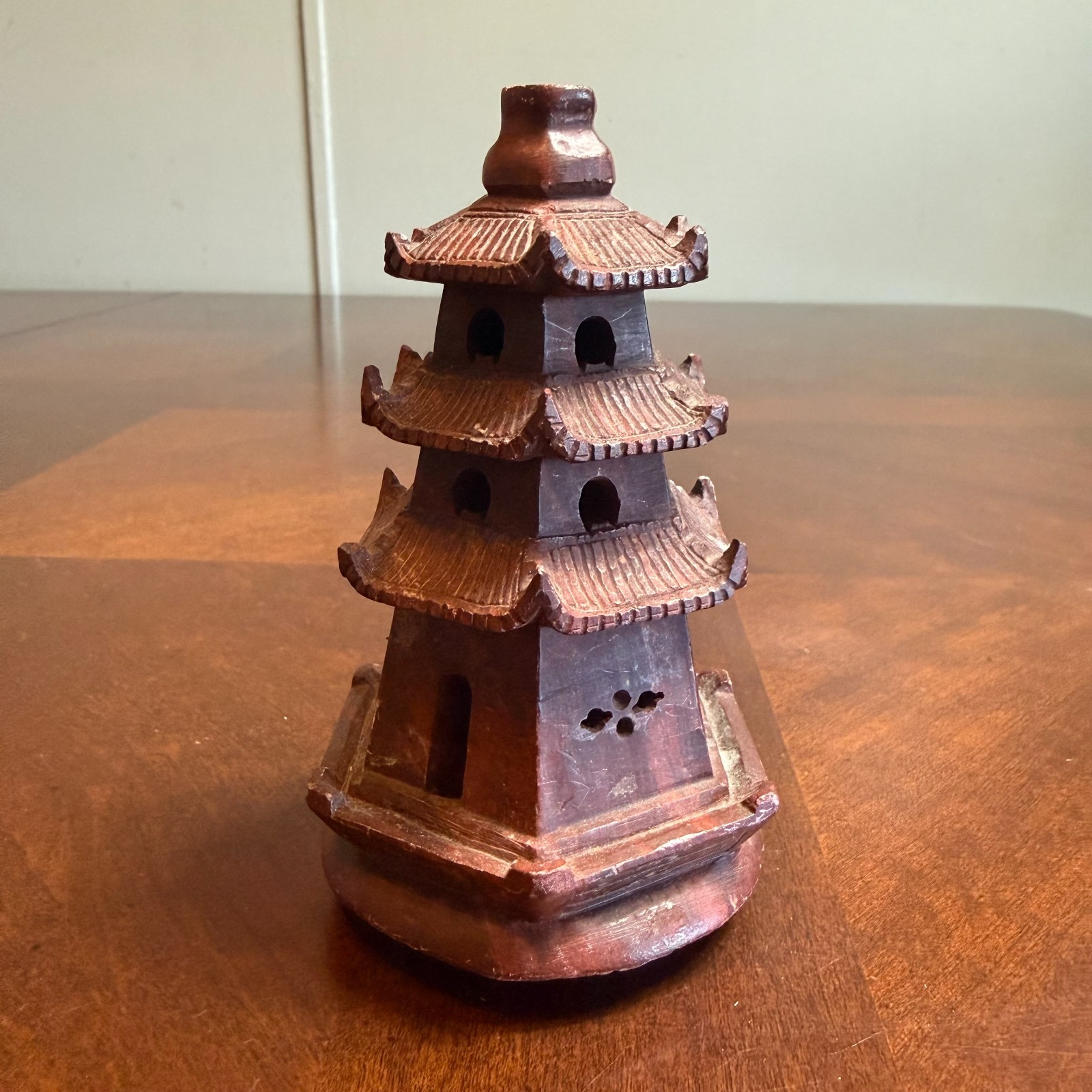 Vintage Asian Pagoda Soapstone Carved Tower Statue Miniature Figurine Decor