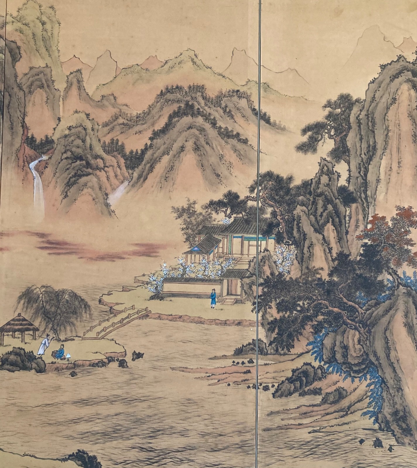 Beautiful Rare Vintage Chinese Shan Shui” Style 4 Hand Painted, Panel Screen