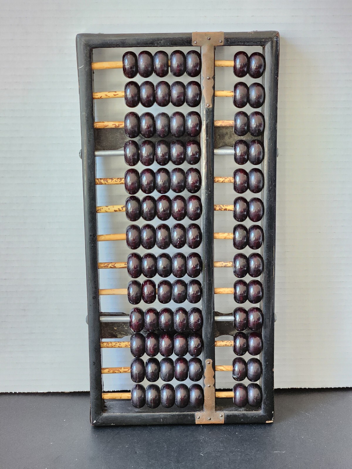 Vtg Large 13 Rows 91 Beads ABACUS with Brass Accents & Metal and Bamboo Sticks