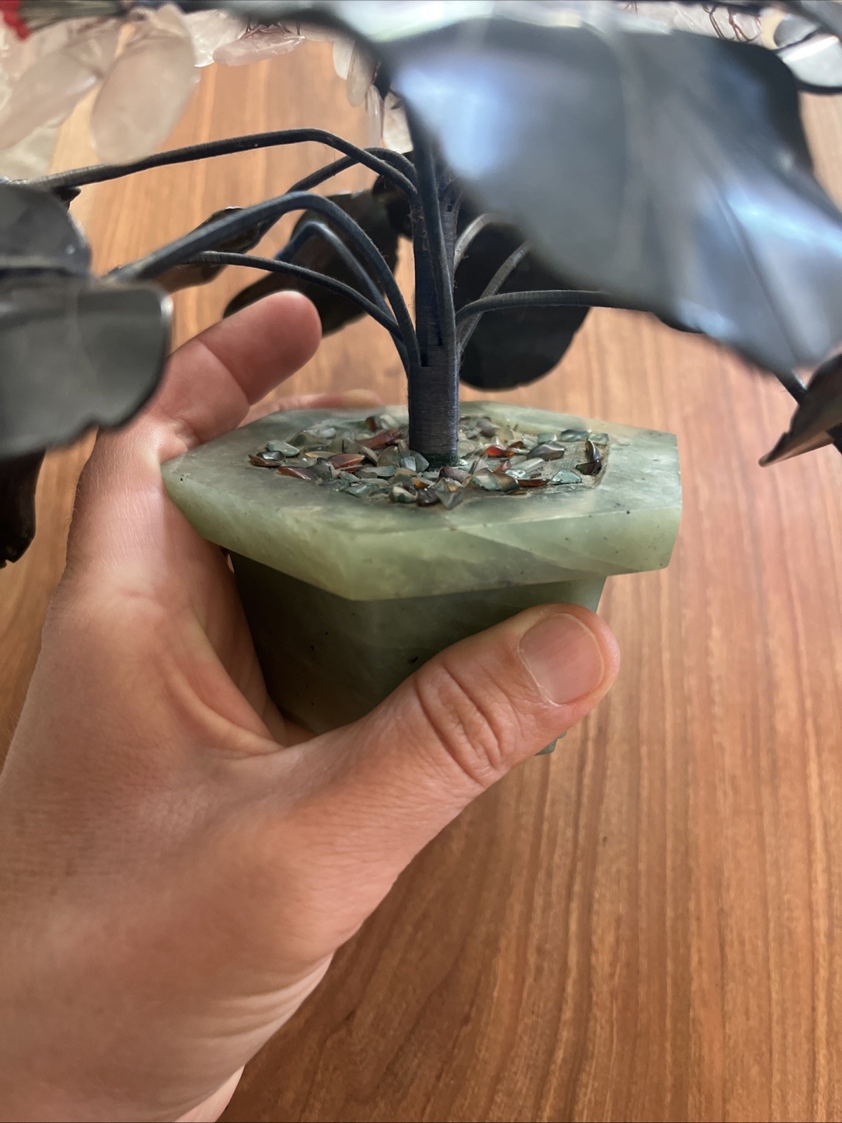 Unique VINTAGE CHINESE JADE STONE FLOWER TREE 7.5” Hand carved Tree