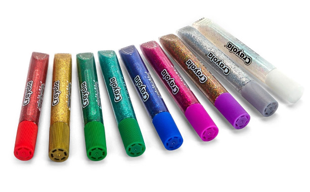 NEW Crayola Washable Glitter Glue, Assorted Colors Fiery Flecks 9 Tubes 3.1 oz