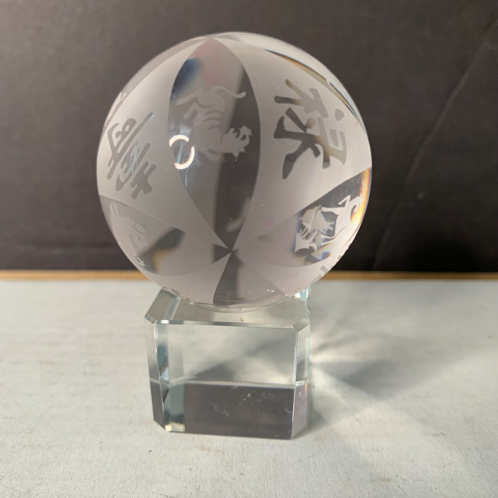 CRYSTAL ALL ZODIAC SIGNS BALL CHINESE CALENDAR IN ORIGINAL BOX z